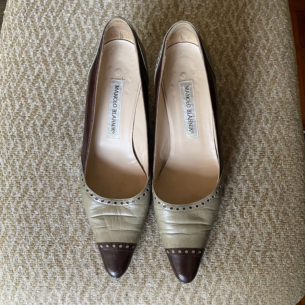 HP Manolo Blahnik Kitten Heels US 6.5 EU37 VTG Brown & Khaki